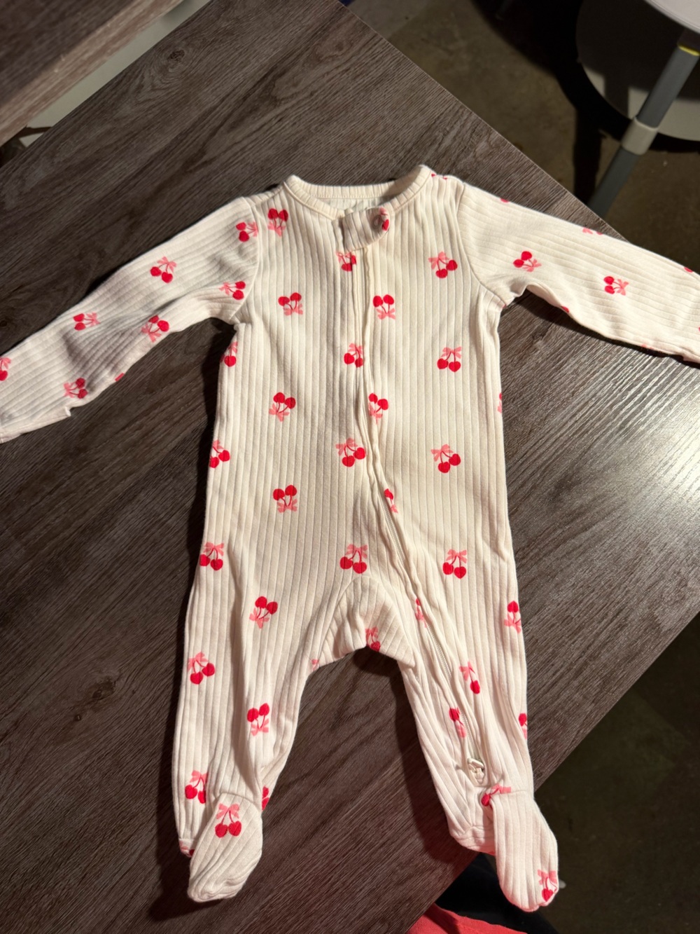 Carter's Pink Ribbed Bow Cherry-Print Footie Pajamas
